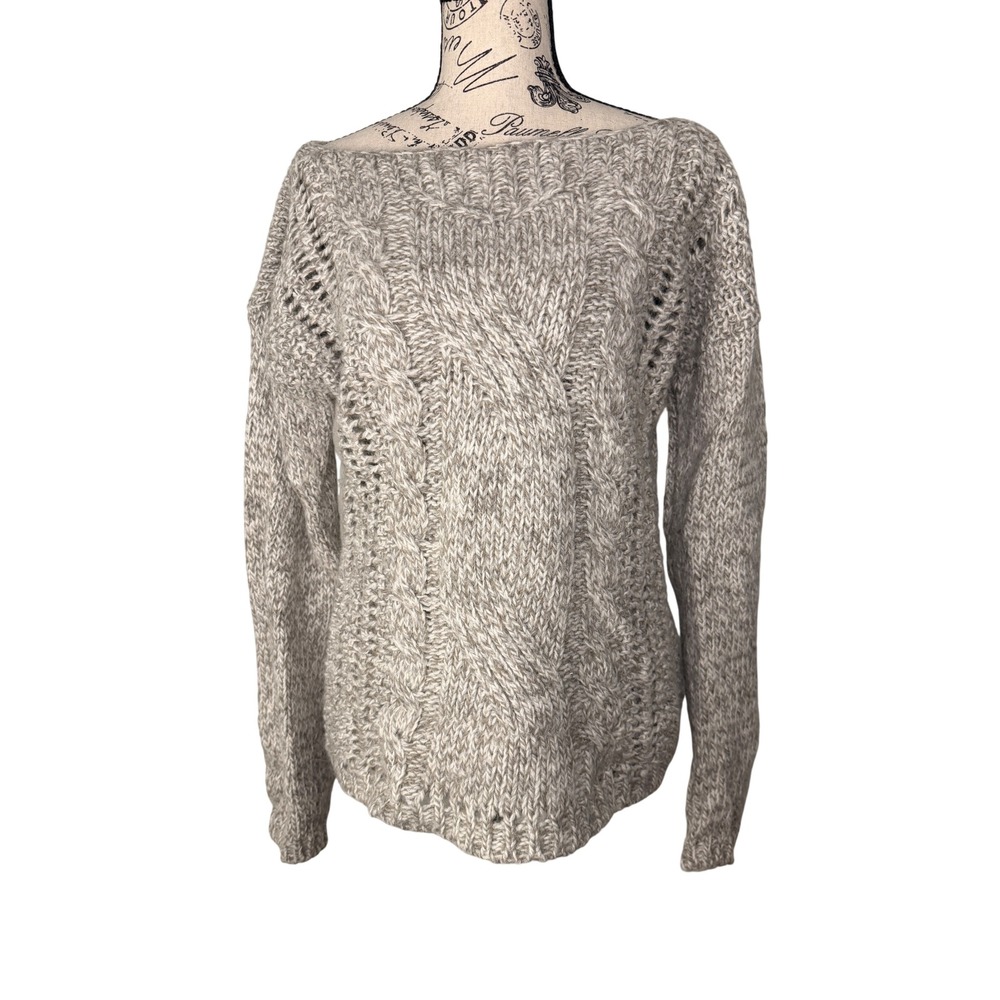 Berretti Italy Alpaca Wool Cable Knit Sweater Grey Boat Neck Pullover Large